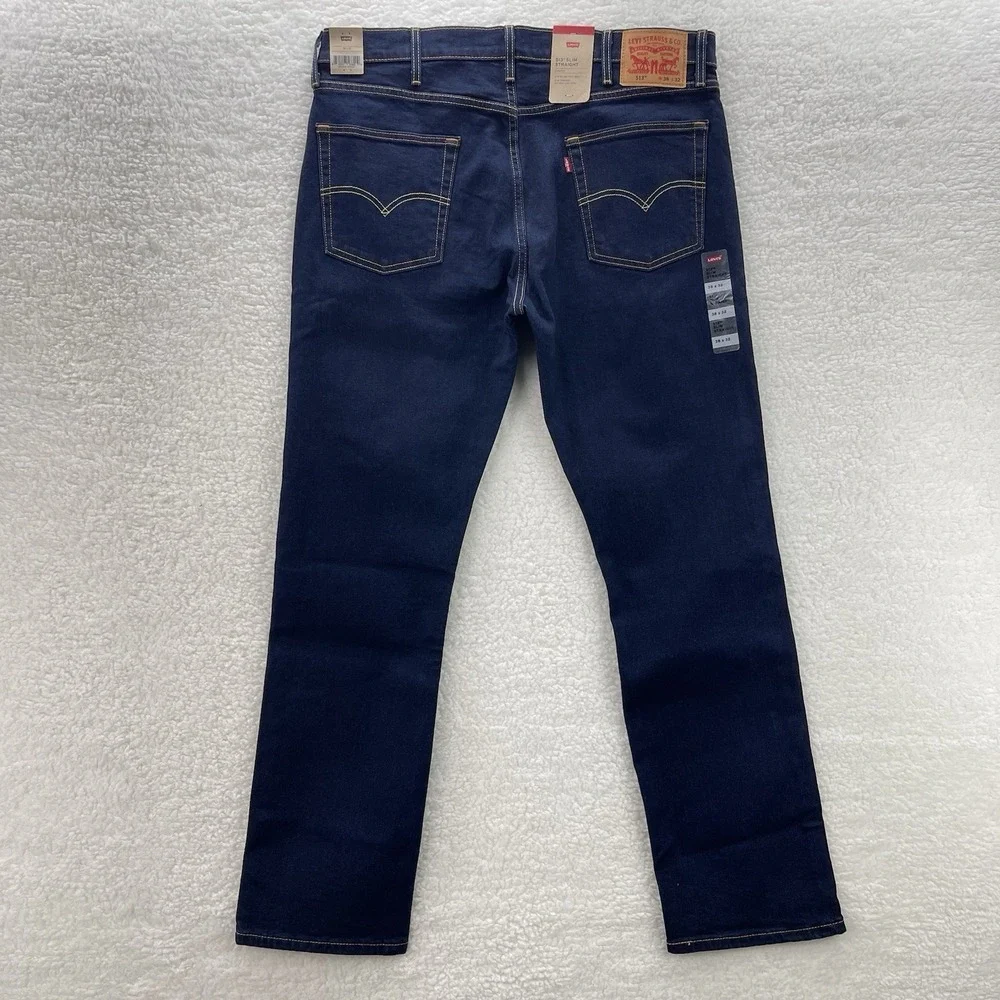 Levis 513 Jeans Mens 38x32 Blue Slim Straight Dark Wash Stretch Denim Preppy NEW